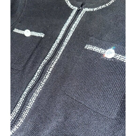 St. John By Marie Gray Knit Jumpsuit with Crystal Embellished Detail Black SZ 8 - Picture 6 of 9